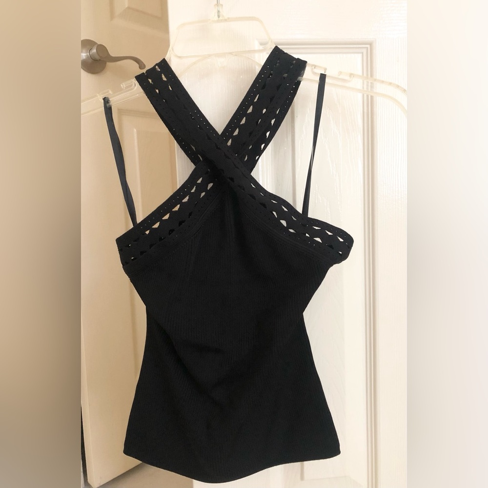 White House Black Market Black Crisscross Strap Knit Camisole